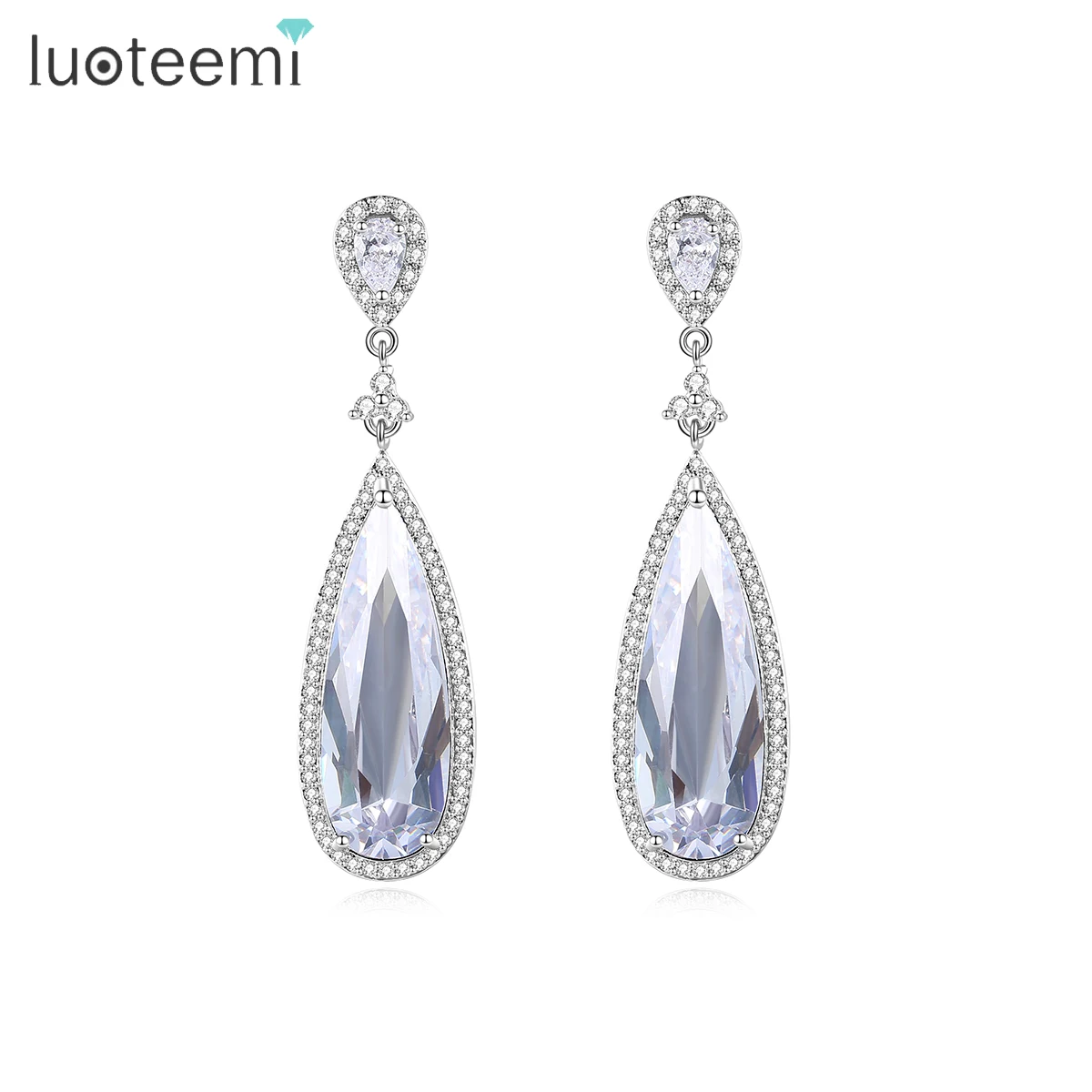 

LUOTEEMI Wholesale Luxury Wedding Jewelry Women Tops Fashion Waterdrop Long Dangle Bridal Earrings