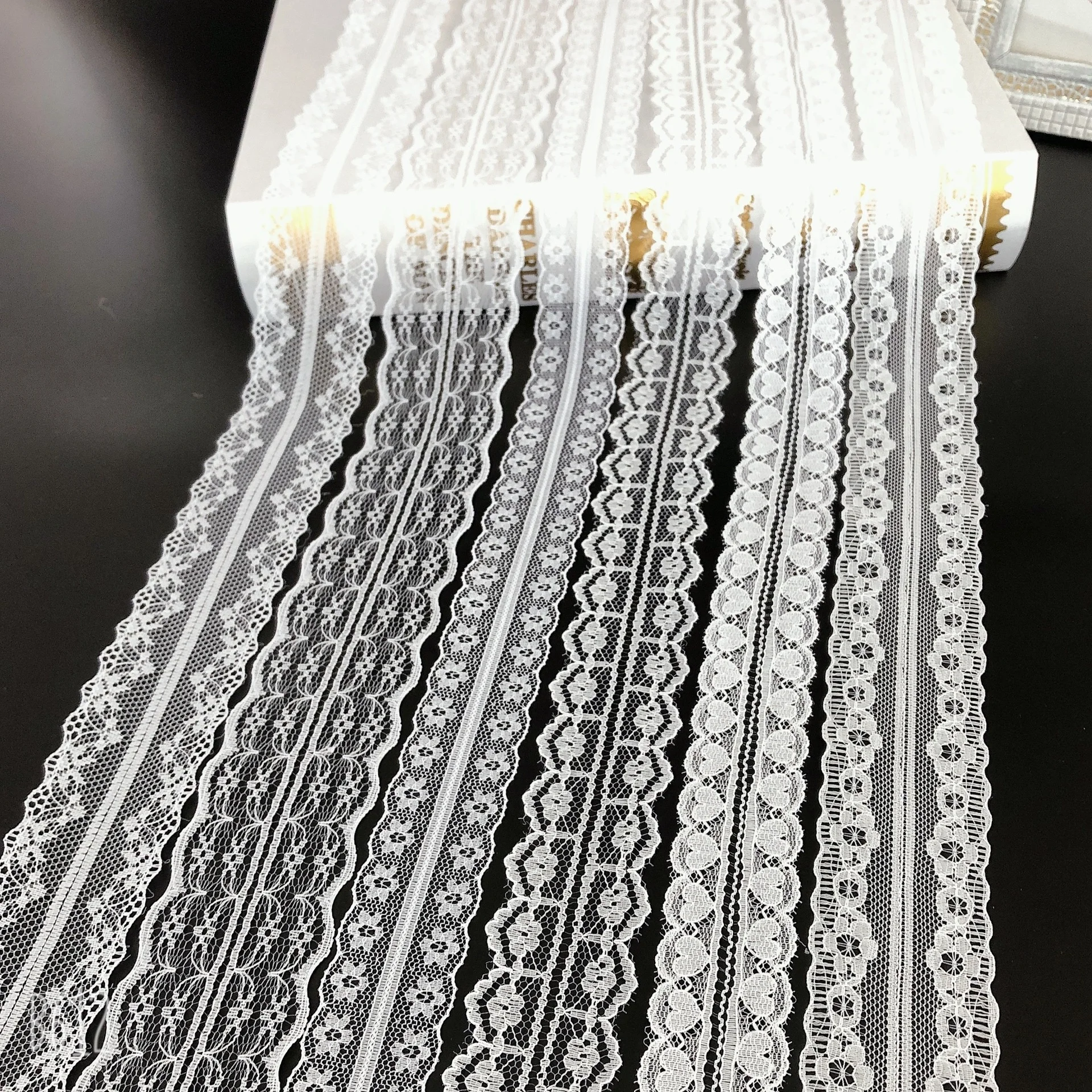 

Factory price 4CM double side wedding rayon lace trim for bridal, As pictured