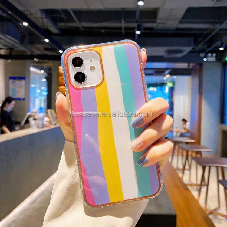 

Anime Colorful Hard Double TPU PC Material IMD Geometric Stripe Bling Mobile Phone Back Cover Case For Iphone 12 Mini / 12mini