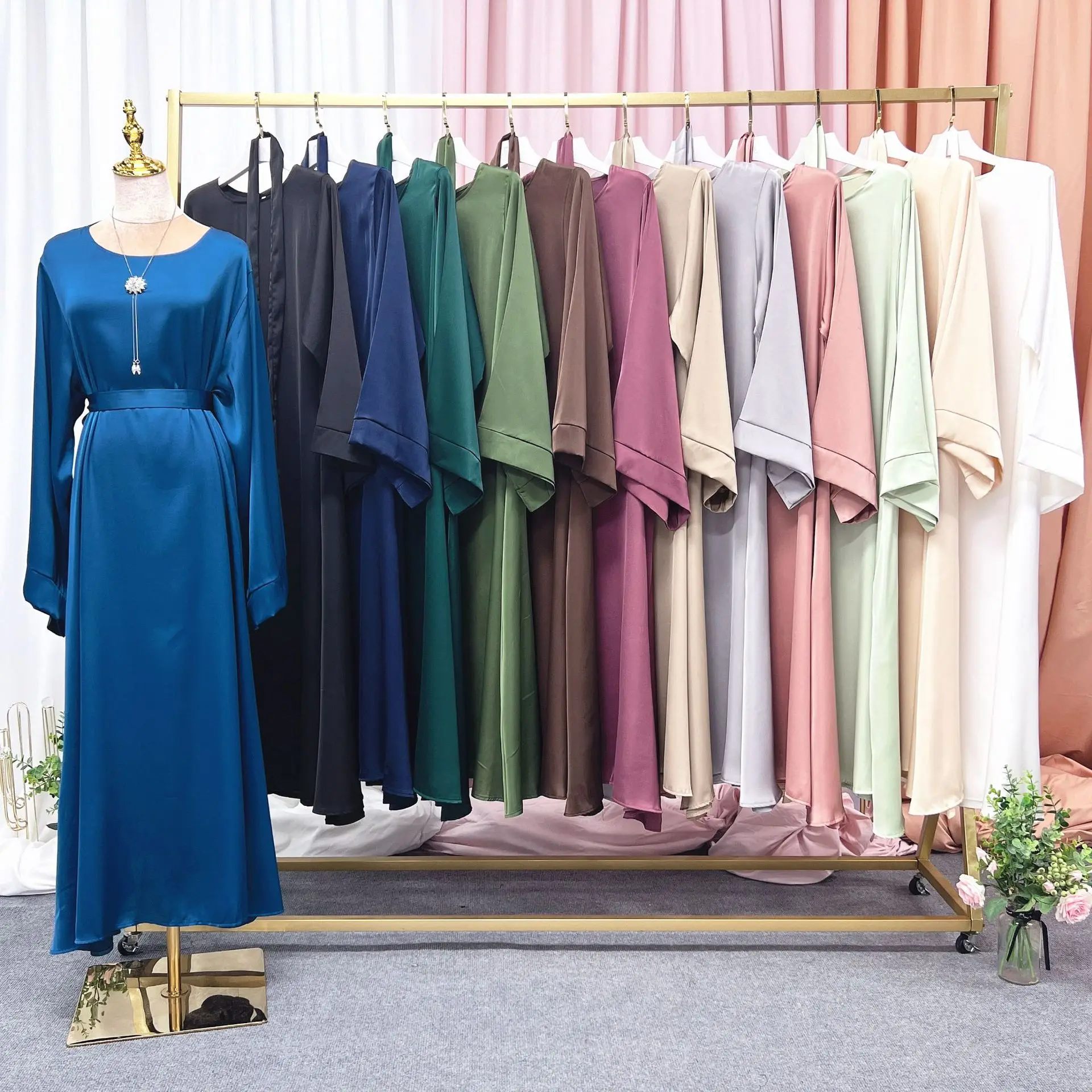 

2022Loriya Basic Middle Eastern Turkish Solid Color Plus Size Multicolor Robe Dress, As pic