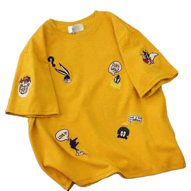 

Summer T-shirt Large Size Cute Cartoon Embroidery Loose Sleeve Bottoming Shirt Casual Wild Shirt Tide