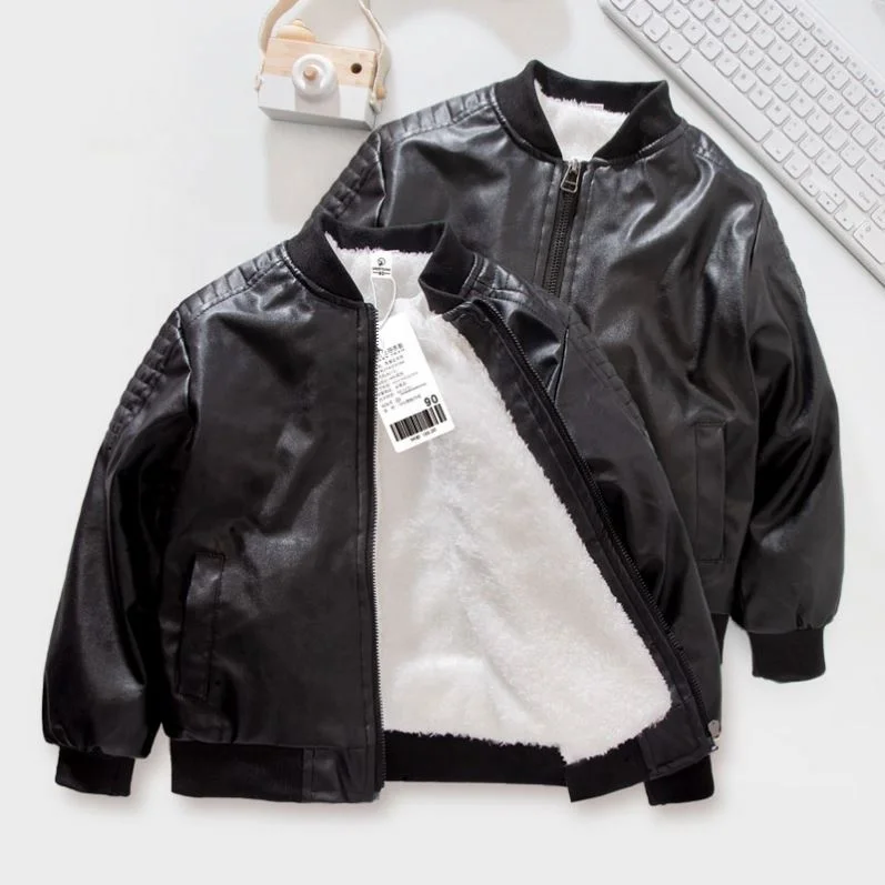

Winter Kids Coat Custom Fashion Boys Leather Bomber Jacket, Black/brown leather jacket
