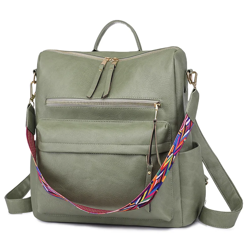

Girl School Bag Rucksack Soft Vegan Leather Waterproof Cute Fashion Backpack Women Green Laptop Shoulder Travel Bag For College