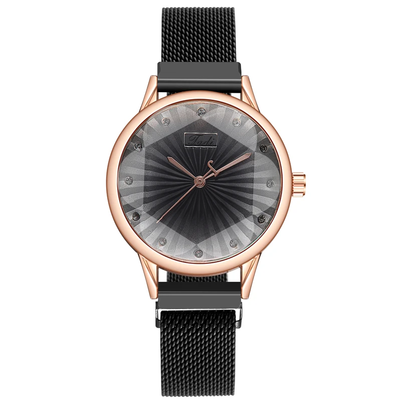

TADI Brand Milanese Magnetic Strap Roman Numeral Scale Display Hexagonal Stripe Pattern Glass Women's Quartz Watch, As picture