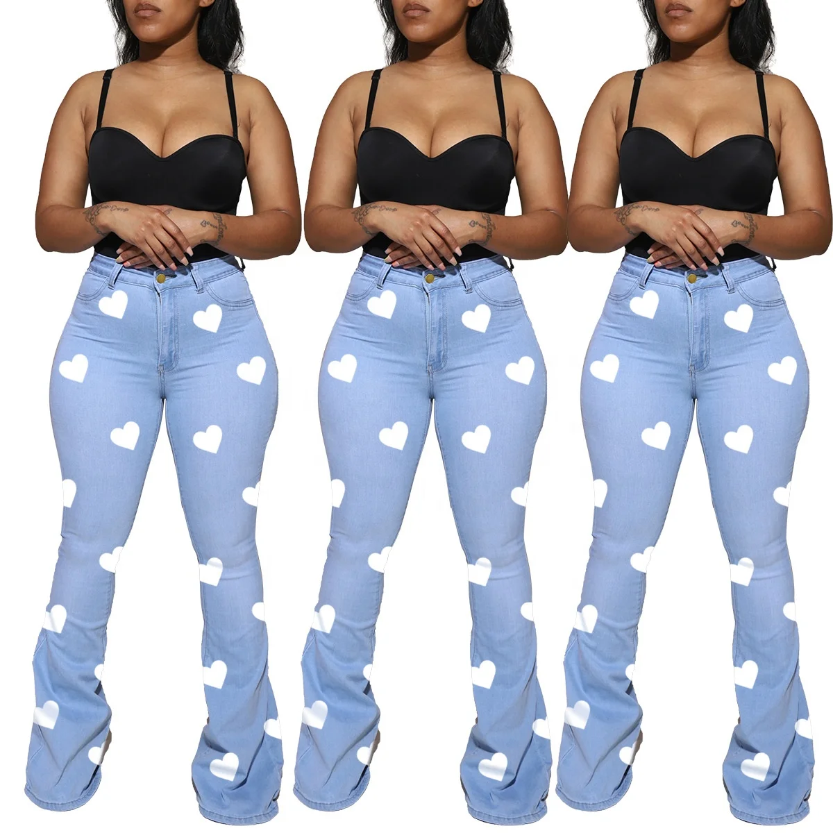 

MT173-8299 Plus size women's high stretch high waist denim trousers women clothing