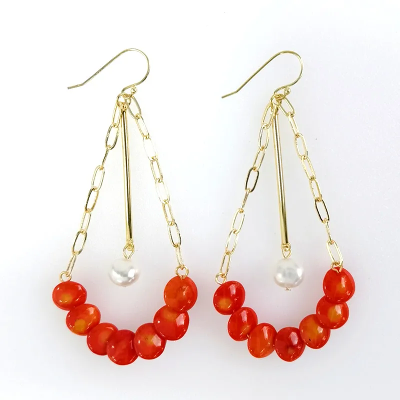 

E384 Best Selling coral Silver Gold Irregular Long Tassel Flower freshwater Pearl Wholesale