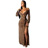 Explosive off Shoulder Sexy Open Geometric Printed V Neck Long Women Dresses for Party Ball Gowns and Cocktail