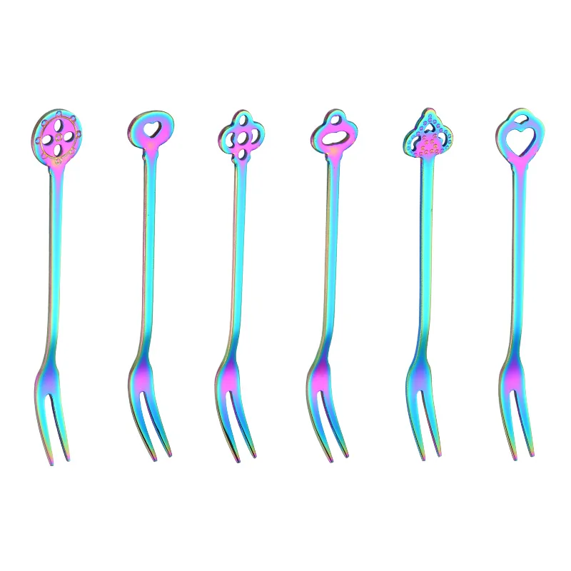 

Hot Sell Flower Stainless Steel Fork Set,Reusable Dessert Fork,Metal Fruit Fork, Silver/gold/rose gold/rainbow/black/blue