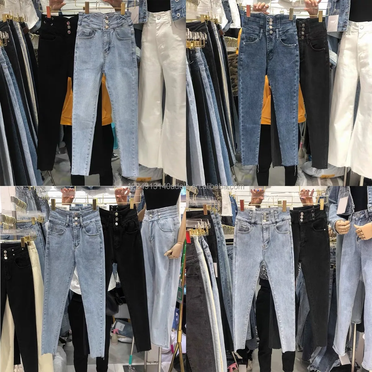 

South Korean fashion jeans for women High waisted straight leg women's jean sand washing foot opening boyfriend style denim pant