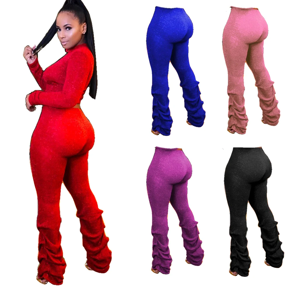 

MY1681 autumn winter stretch nightclub street explosion pleated pants solid color stacked leggings women long pants