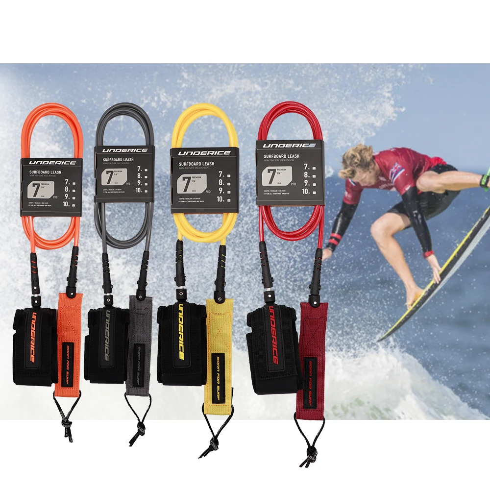 

UNDERICE New Design Multi Color Surf Ankle Leashes Custom Color Logo Pro Surf For Longboard Straight Surfboard Leash