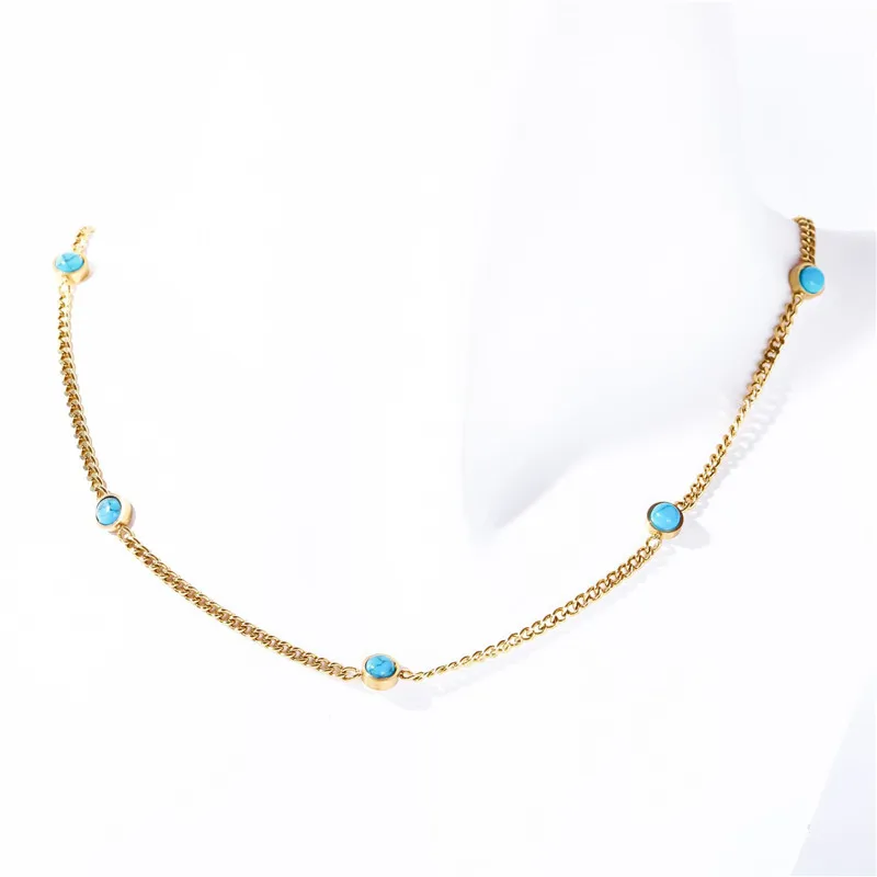 

New Fashion Jewelry Natural Turquoise Necklace Stainless Steel 18K Gold Plated Necklace For Women
