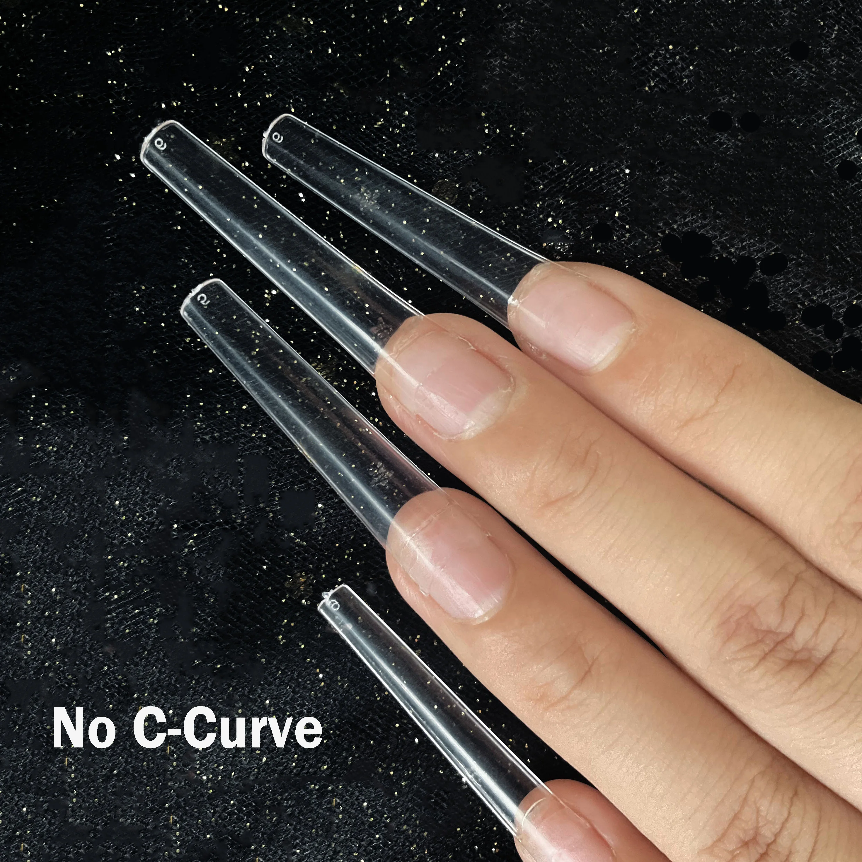 

No Curve 500Pcs Best Selling Extra Long Clear Half Cover Tapered Square Tips False Coffin Nail Tips, Clear,natural