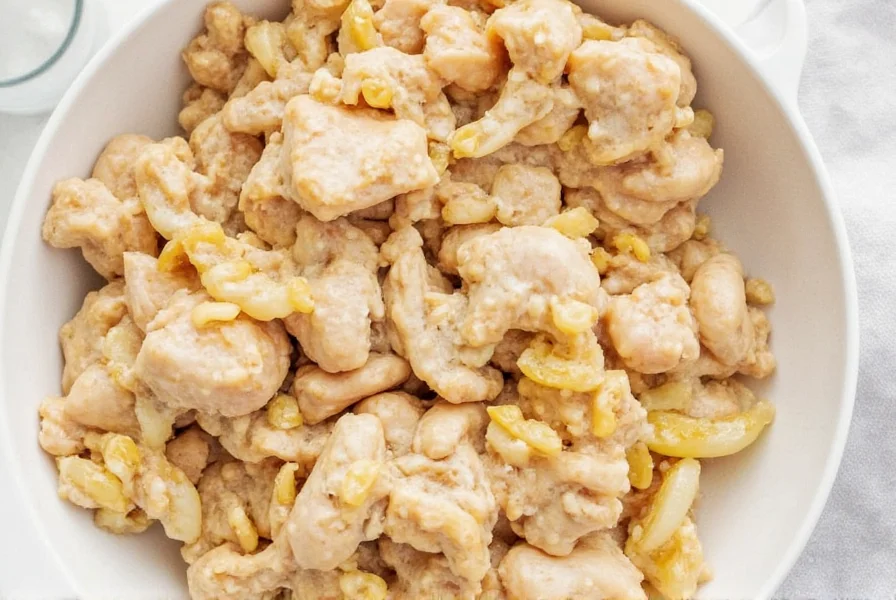 Raw chicken pieces soaking in buttermilk marinade in a bowl