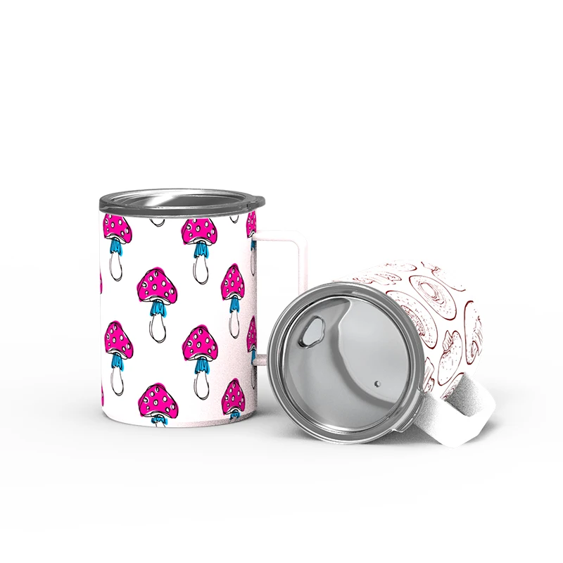 

The mushroom printing double wall cups eco friendly kids bottle insulated stainless steel Mugs with the handle