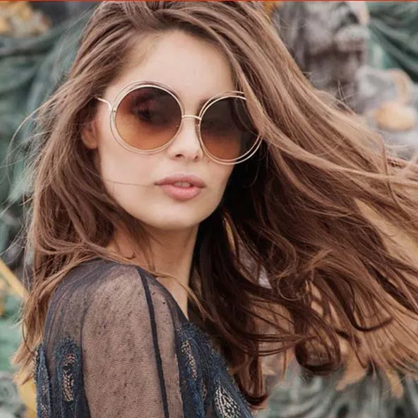 

Mocoo Oversized Round Double Rim Sunglasses Metal Frame Sunglasses Fashion Man Women Retro Sunglasses
