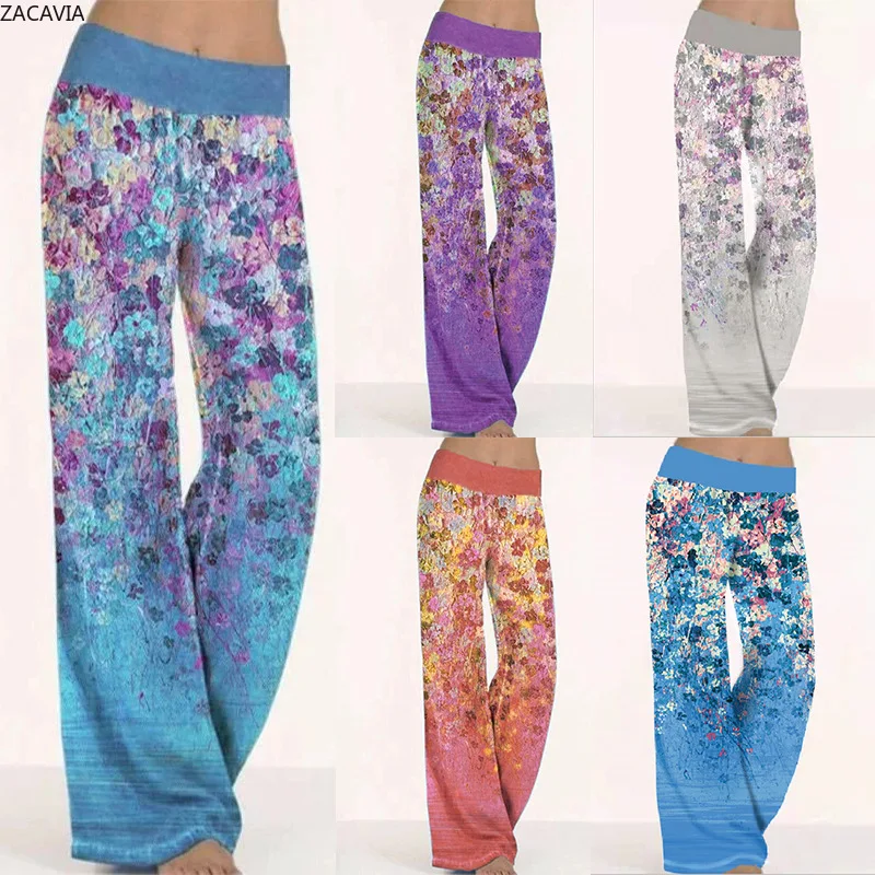 

ZACAVIA 2021 Spring&Summer Ladies Loose Trousers Printing Yoga Wide Leg Trousers Sports Women Trousers, Photo color