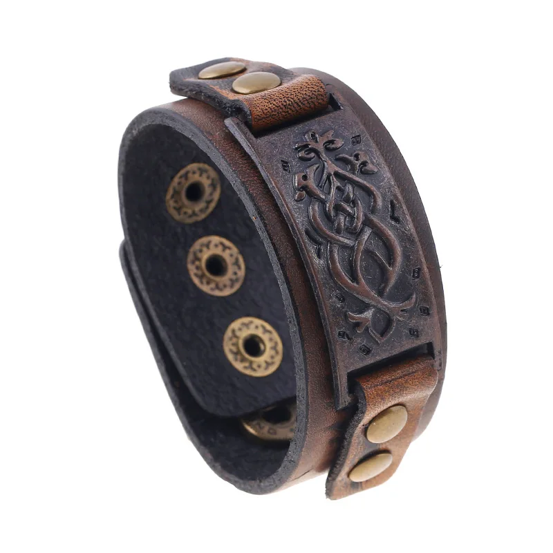 

Fashion Men Leather Cuff Bracelet Wholesale Imitation Copper Metal Charm Jewelry