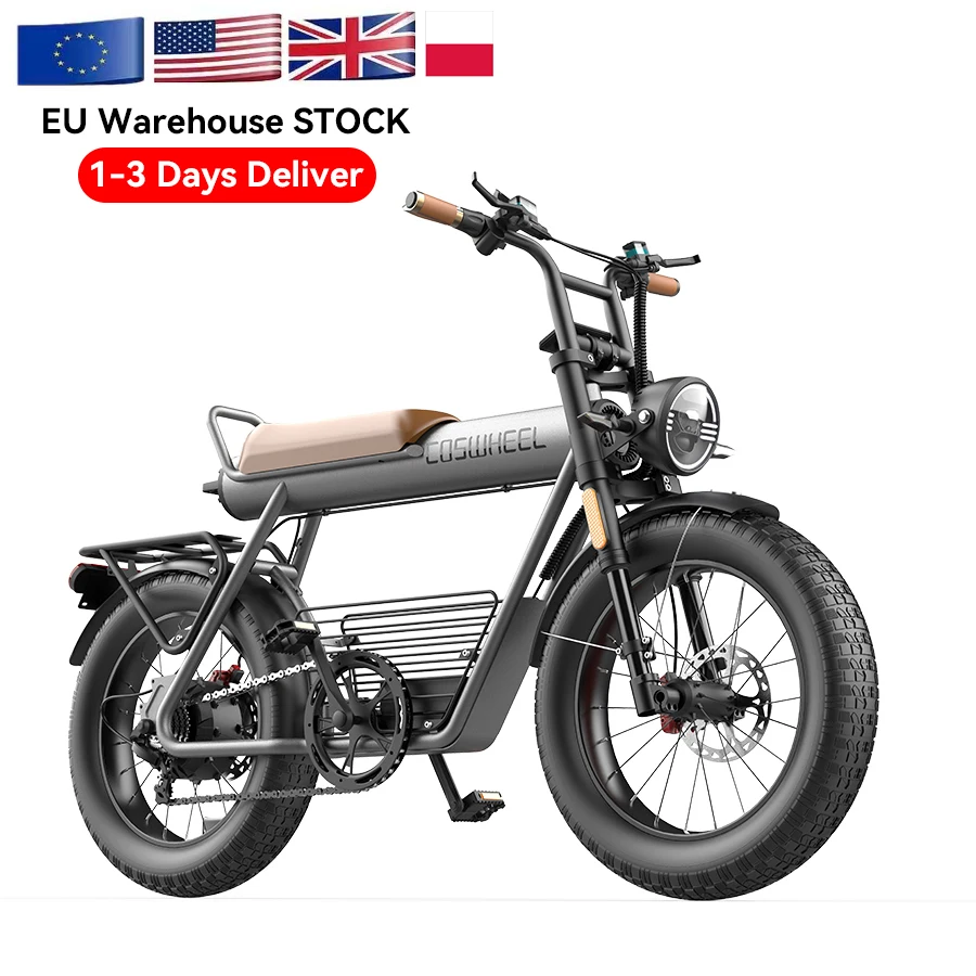 

EU Warehouse COSWHEEL Latest Electric Bikes CT20 750W Wholesale CityEbike Full Suspension down hill E-bicycle 20inch 7speed Snow