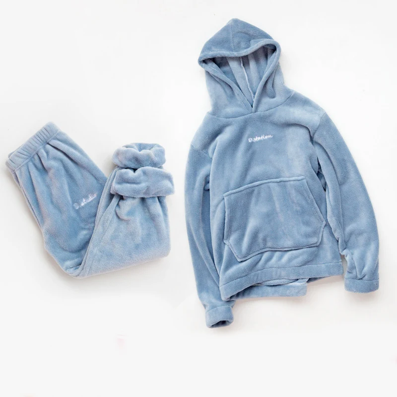 

Velvet Pajamas Set Women Autumn Winter 2 pcs Homewear Casual Long Sleeved hoody And Pants With embroidery Pyjama Wholesale