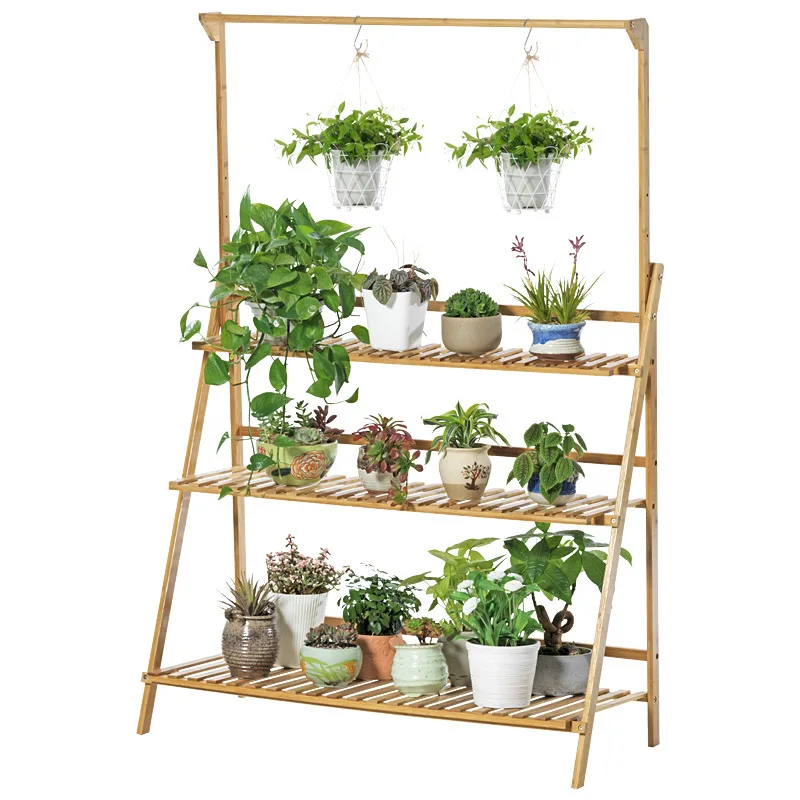 

Great quality 3 Tier shelf Bamboo Ladder wooden plant stand for indoor outdoor garden flower pots, Primary color