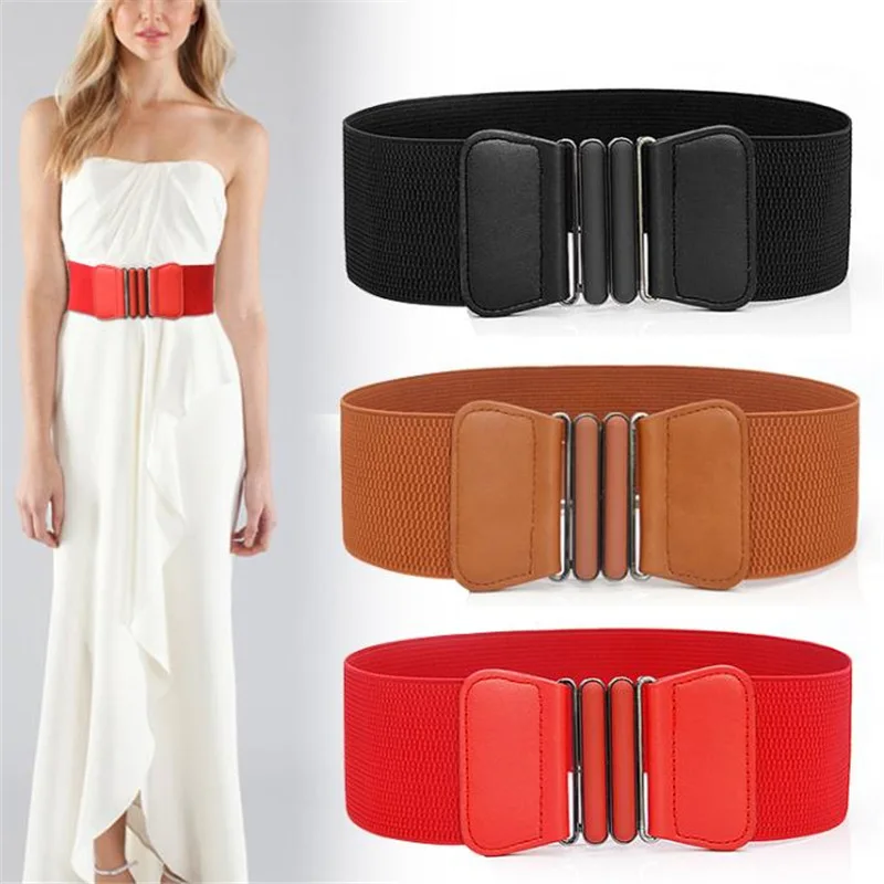 

Plus size belt elastic wide red leather fashion cummerbunds big ladies belts for women dress coat designer stretch corset femme