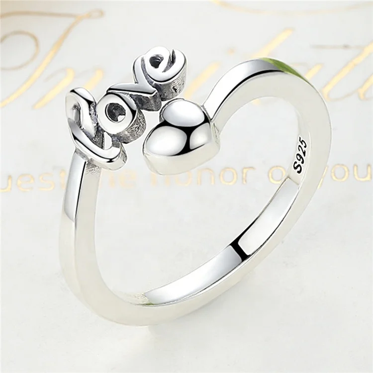 

Qings 925 Sterling Silver Love Heart Adjustable Ring For Women Ladies