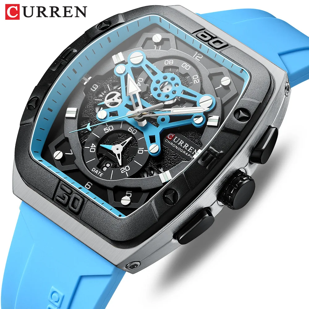 CURREN Watch 8443 Classic Quartz Date Dial Silicone Strap Watches Men Wrist Luminous Hands Wristwatch Male Gift Relojes Hombre