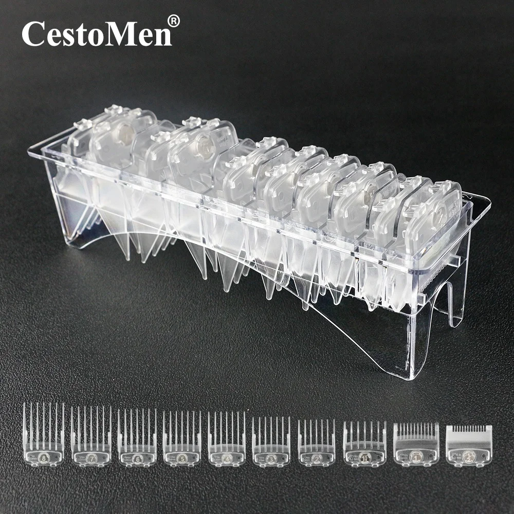 

CestoMen Premium Magnet Guards Solid Transparent Magnetic Guards Comb 10 sizes set for 8148, 8504, 8591 Clear Hair Limit Comb, Transparent ,clear