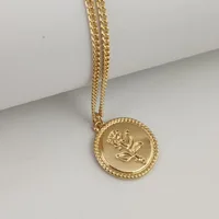 

Gorgeous Gold Round Pendant Necklace for Women Simple Female Long Chain Coin rose flower Necklace