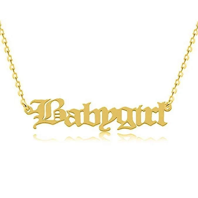 

2020 fashion Christmas gift Hot selling old English letter Babygirl stainless steel gold plated necklace, Gold, silver