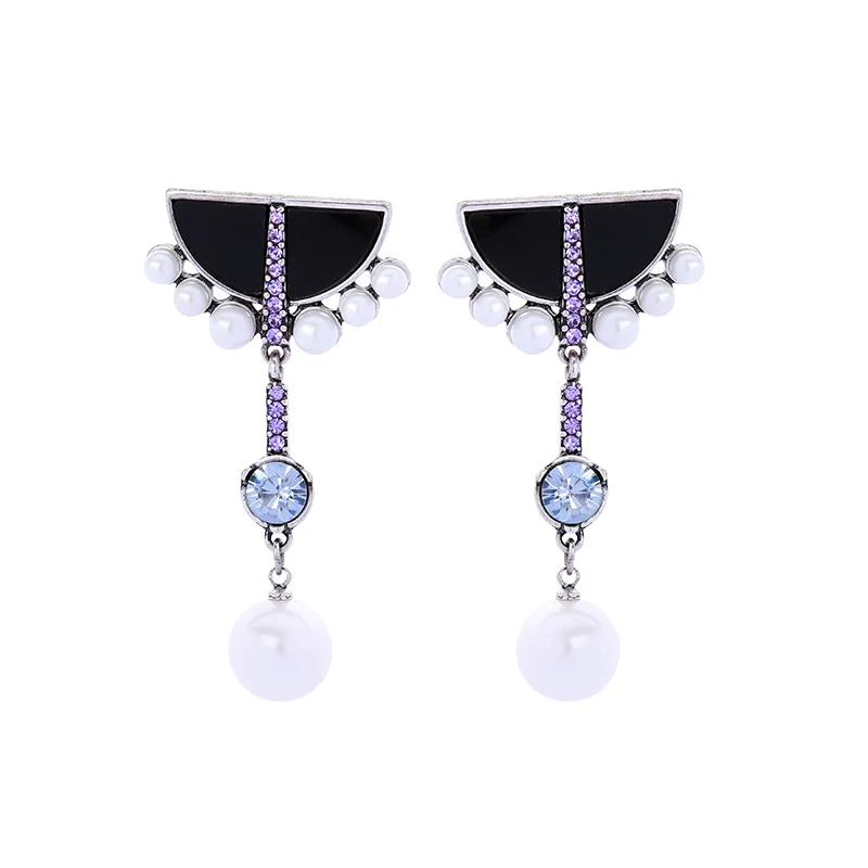 

ed01741c Geometric Long Silver Purple Crystal Rhinestone Pearl Dangle Women Luxury Fashion Jewelry 2020 Earrings