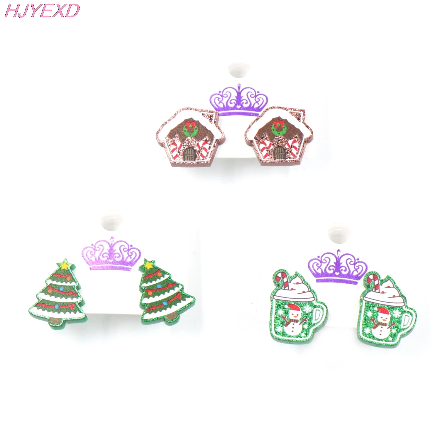 

(1pair) Christmas Stud Earrings Gingerbread House Tree Earrings Glitter Acrylic Earrings