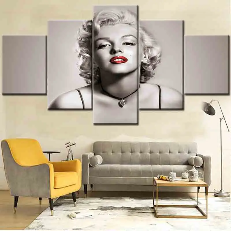 

Marilyn Monroe Wall Decor Painting Portrait Living Room Custom Art Printing 5 Panel Natural Scenery Picture Canvas