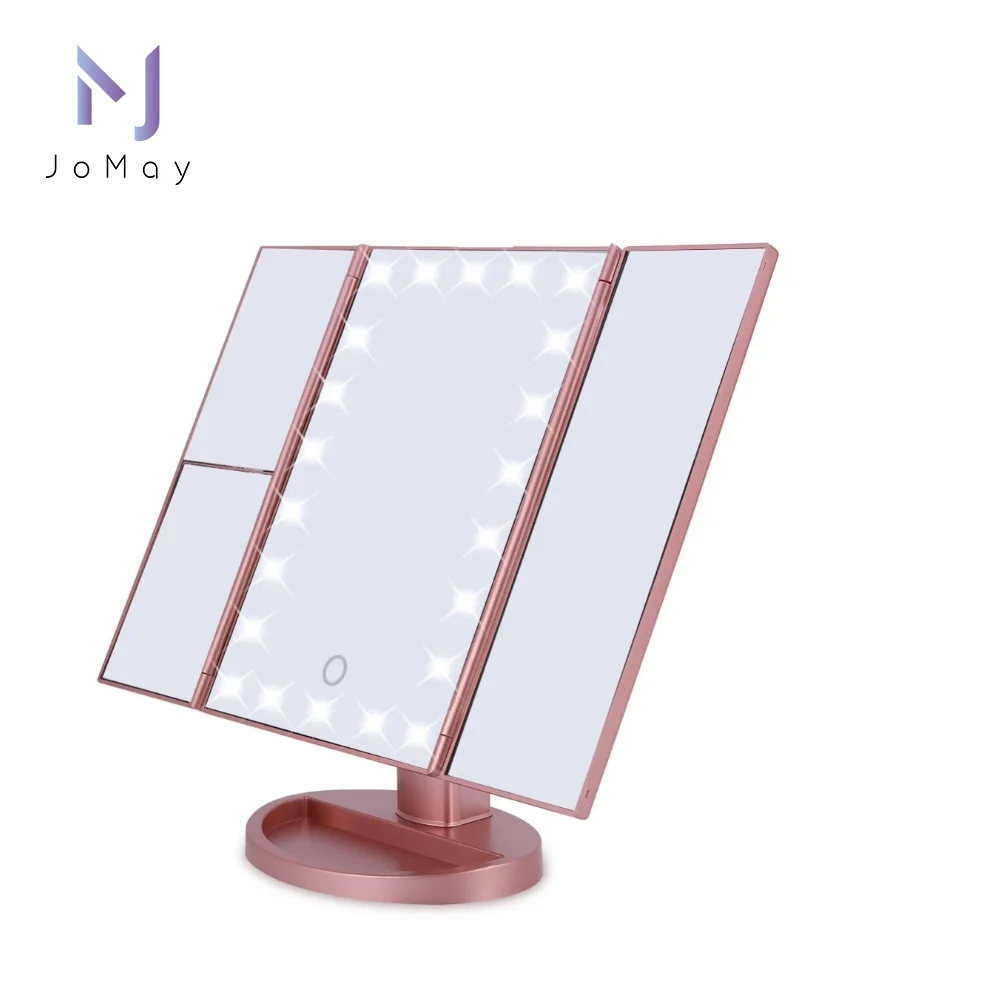 

Portable Trifold beauty Makeup Vanity Mirror with Lights 1x 2x 3x Magnification 180 Degree Rotation, Dual Power Supply, White,gold,pink