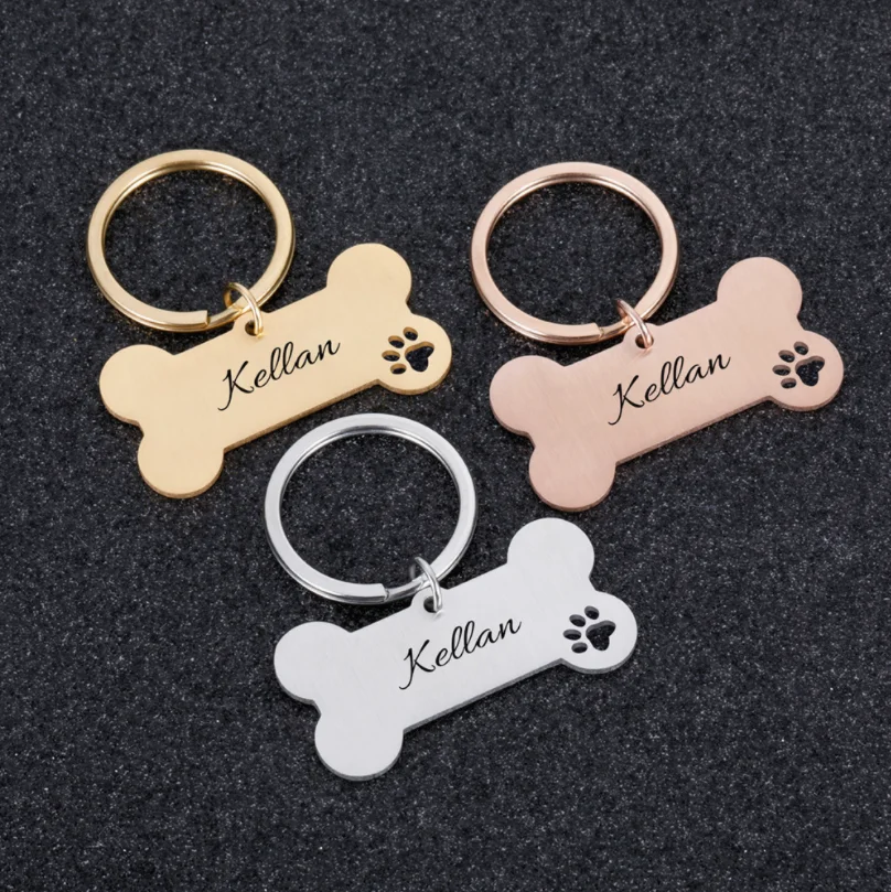 

Wholesale Custom Personalised rose gold stainless steel Dog Id Tag Bone Shaped Engraving Blank Pet Collar Chain Dog Tag