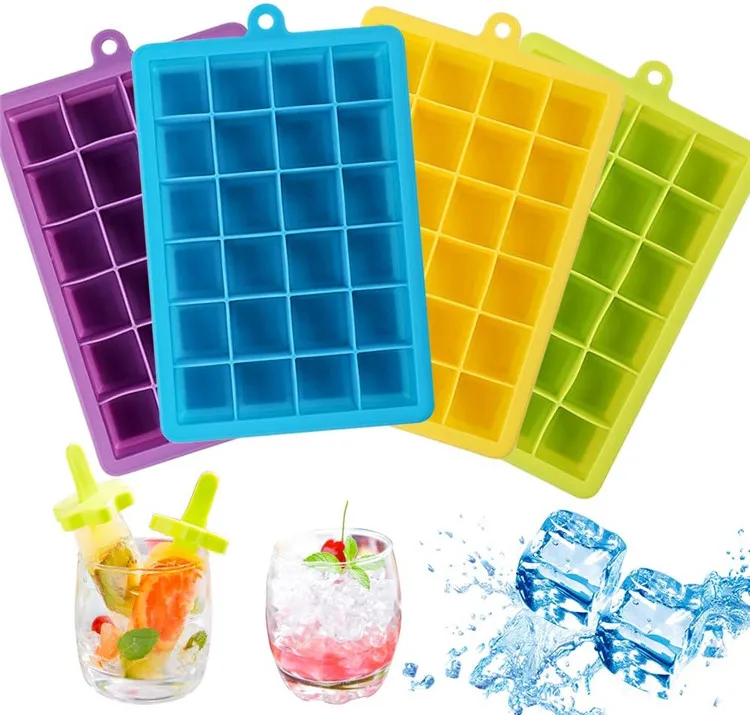 

Y3830 Silicone Ice Cube Trays with Lids 24 Cavities Ice Tray for Cocktail Chocolate, Random