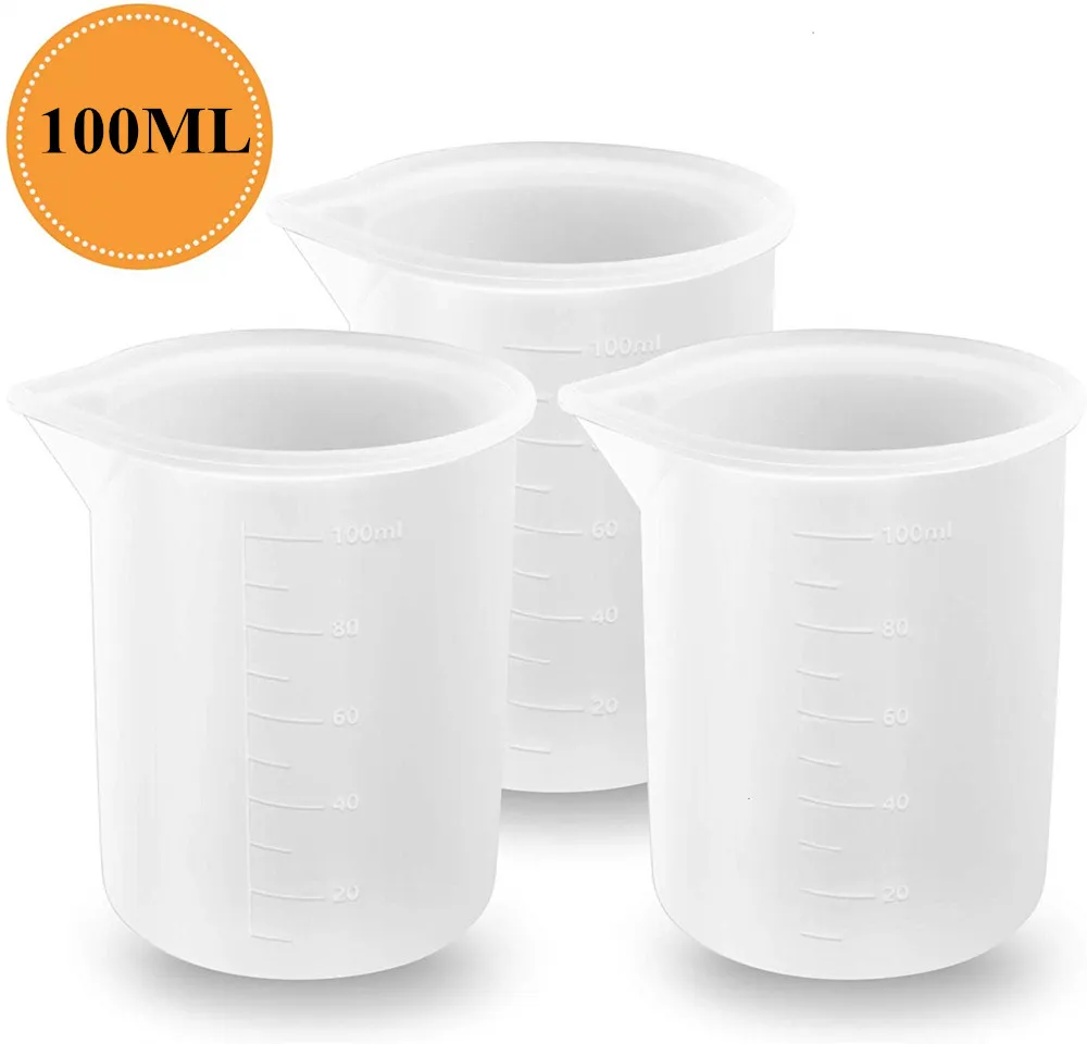 

Amazon Hot Sale 100,250 ml Silicone Measuring Cups for Resin Non-Stick Mixing Cups Glue Tools, Precise Scale GJMJ033, Transparent white