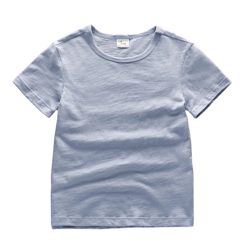 

children's slubby cotton short sleeve summer light and breathable solid color top and round neck children's T-shirt