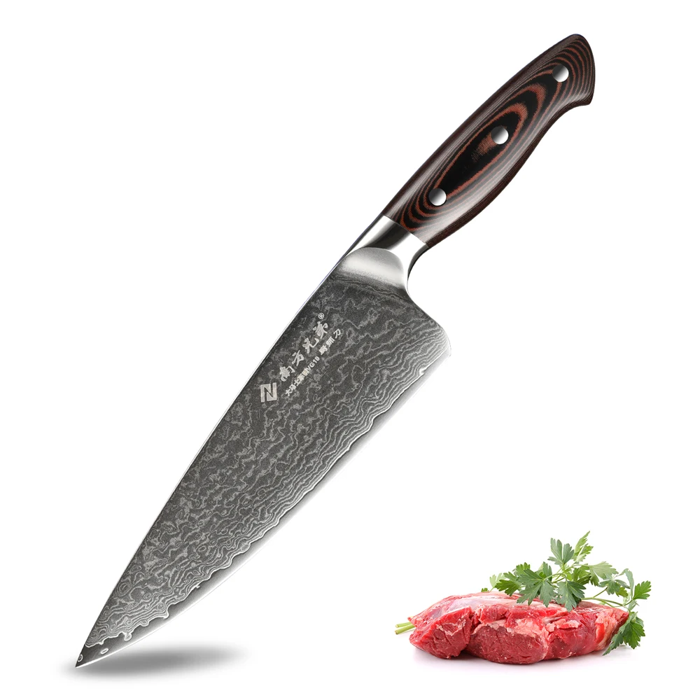 

Professional High Quality 67 Layer Damascus Steel Chef Kitchen Knife with Wooden Micarta Handle