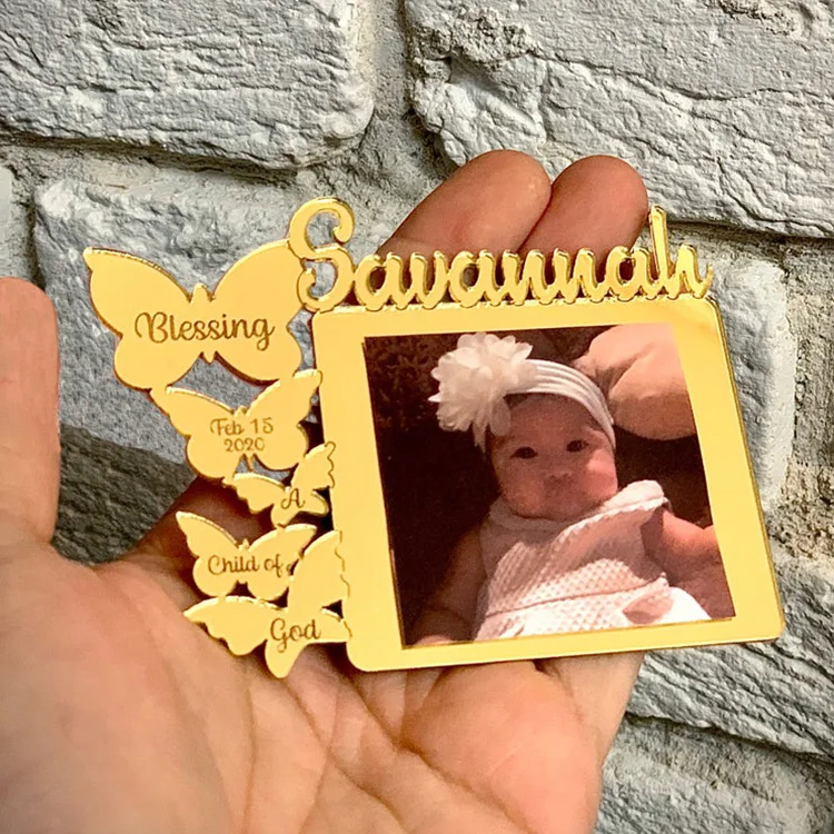 Free customized mirror acrylic laser cut baby photo f<em></em>rame for newborn birthday baby shower guest souvenirs