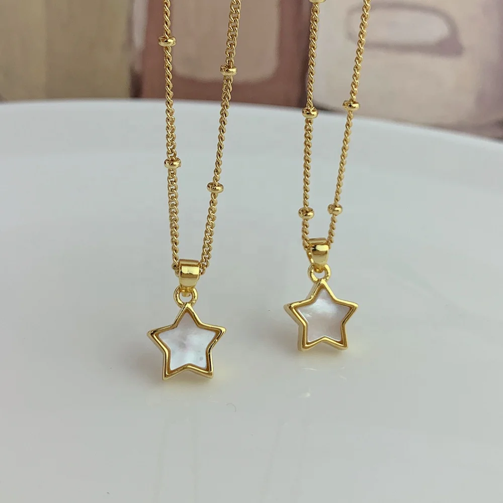 

Isunni White Shell Mother of Pearl Cute Little Star Shaped Necklace for Girls