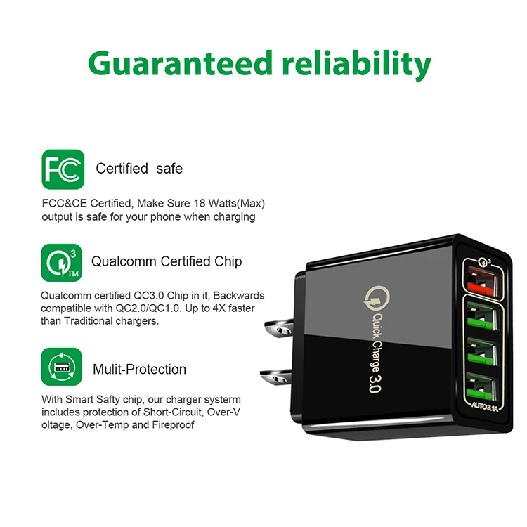 Quick Charge 3.0 Universal USB Travel Power Adapter With 4 USB Ports Charger UK