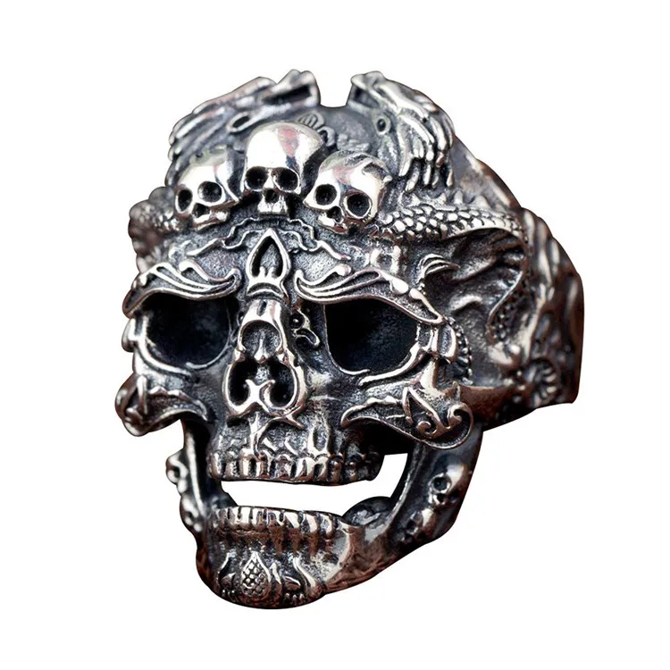 

Wholesale retro rock man ring exaggerate punk ring gothic skull ring