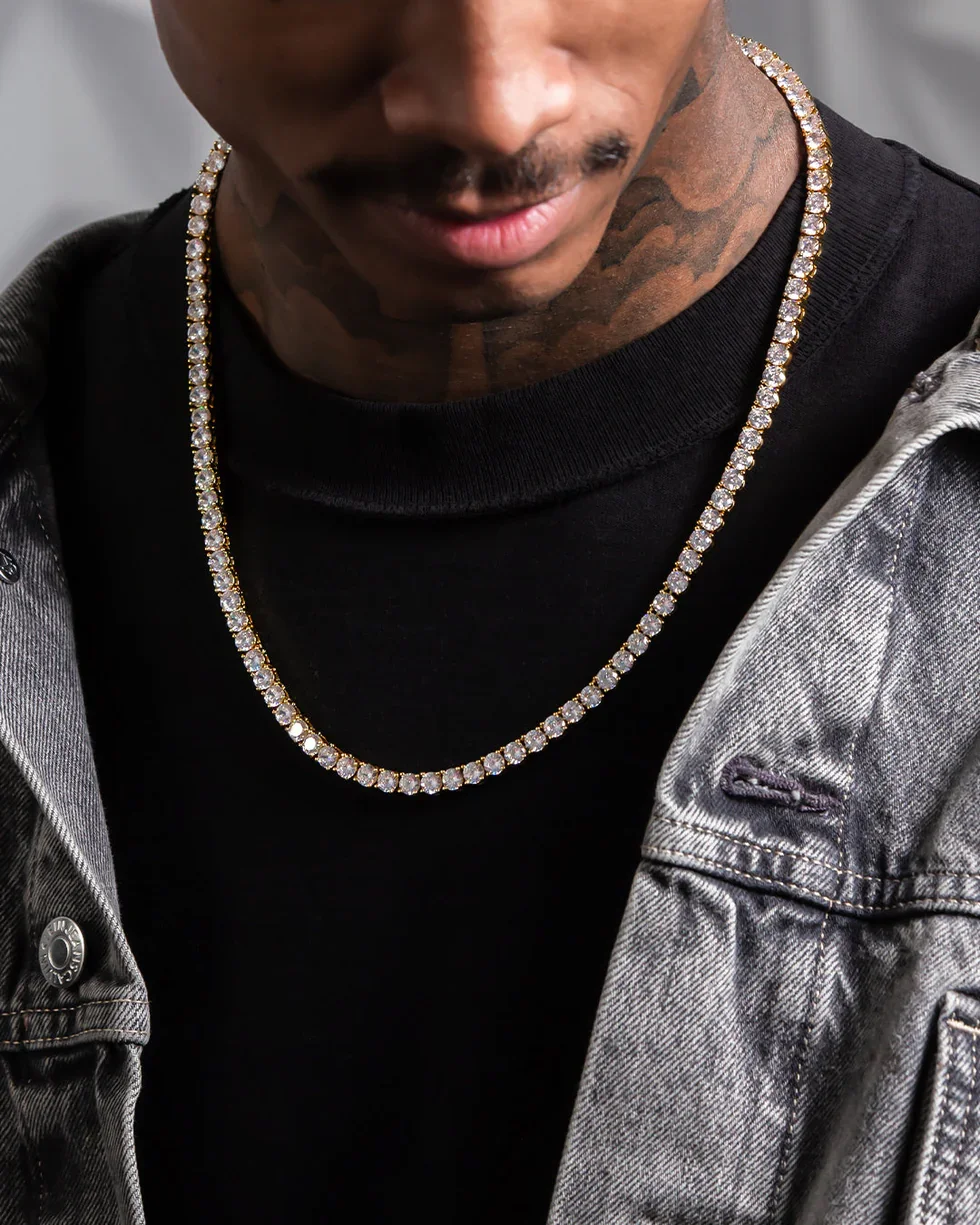 Hip Hop Mens Diamond Gold Plated 3mm 4mm 5mm Tennis Chain Iced Out Necklace Jewelry