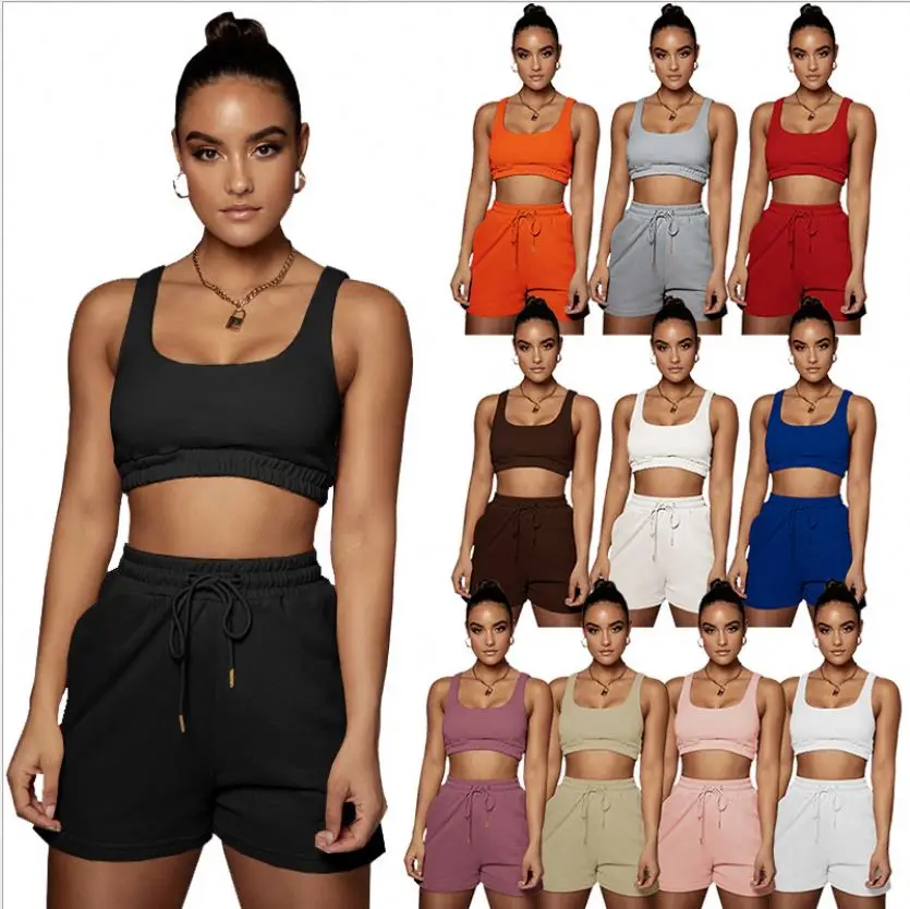 

HR8163 Hot selling summer 2021 solid color short sleeves women two piece pants set