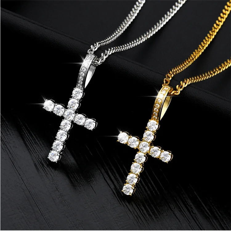 

Hot sale Classic Design Jewelry 18K Gold Plated Cross Full Diamond Choker Pendant Necklace for Unisex