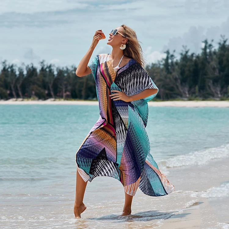 

Swim Wear Cover Up Patchwork Printed Chiffon Blouse Muslimah Women Dress 2021 Trending, As the picture shown