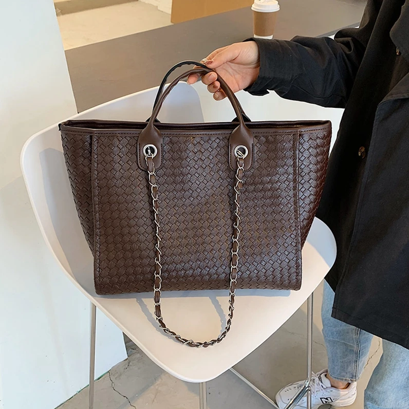 

XP1489 Large capacity bags 2020 winter new woven shopping bag handbag simple leather sense shoulder tote bag trend