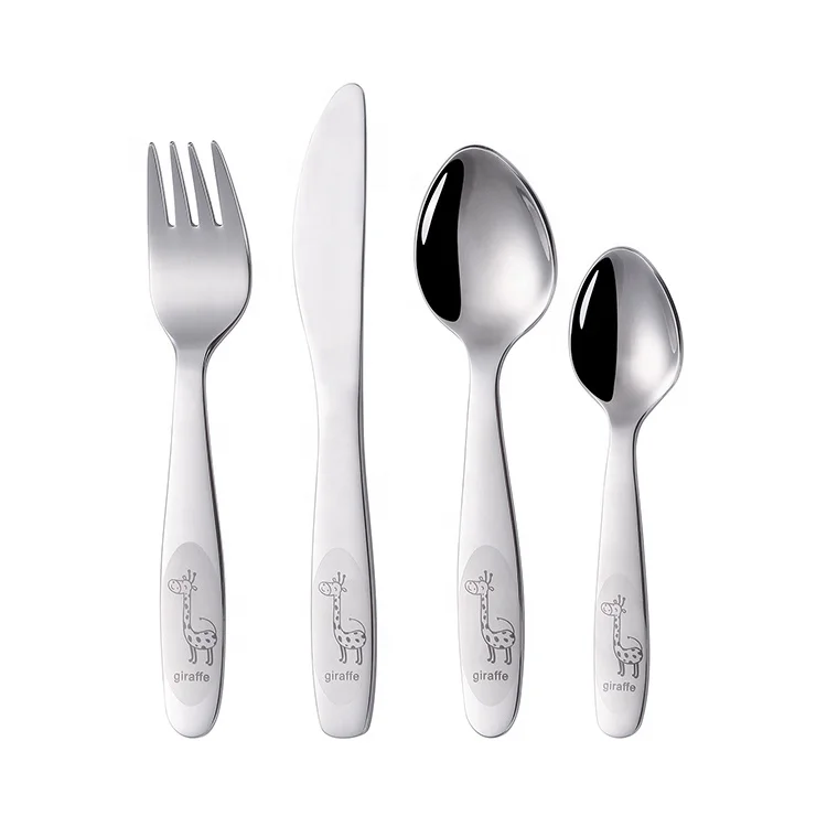 

little giraffe dinner children flatware stainless steel cutlery set for kids, Silver